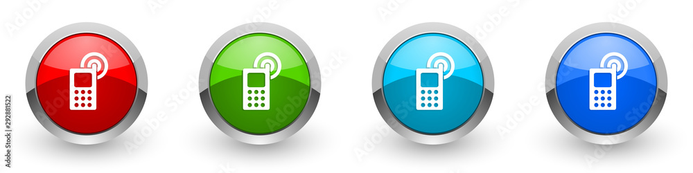 Poster phone silver metallic glossy icons, red, set of modern design buttons for web, internet and mobile a