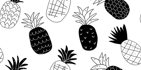 Black and white minimalistic pineapples pattern