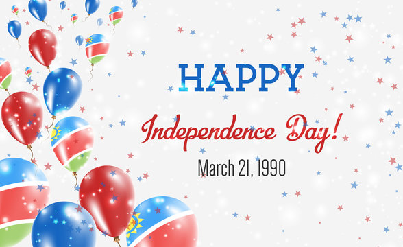 Namibia Independence Day Greeting Card. Flying Balloons in Namibia National Colors. Happy Independence Day Namibia Vector Illustration.