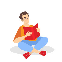Young man sitting and reading book concept