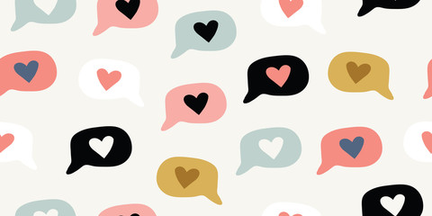 Seamless pattern with doodle love heart emoji - 292881907