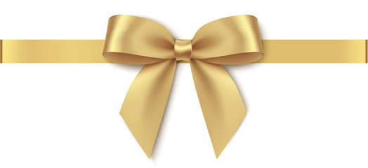 Decorative golden bow with horizontal ribbon isolated on white background. Vector illustration