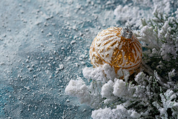 Snow and christmas decorations, holiday