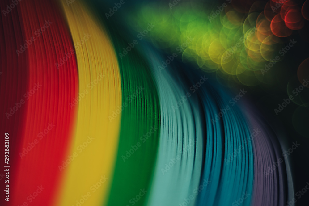 Poster Beautiful abstract rainbow bridge and multi colored space background in the darkness.