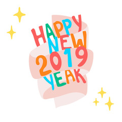 Inscription congratulation happy New Year 2019. Vector illustration