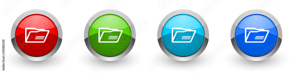 Poster folder silver metallic glossy icons, red, set of modern design buttons for web, internet and mobile 