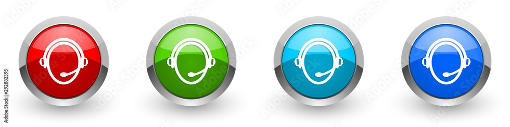 Poster customer service silver metallic glossy icons, red, set of modern design buttons for web, internet a