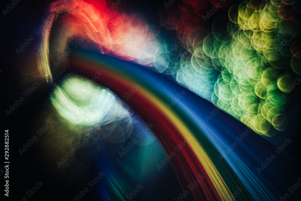 Poster Beautiful abstract rainbow bridge and multi colored space background in the darkness.