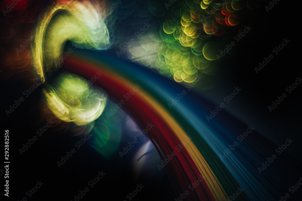 Poster beautiful abstract rainbow bridge and multi colored space background in the darkness.