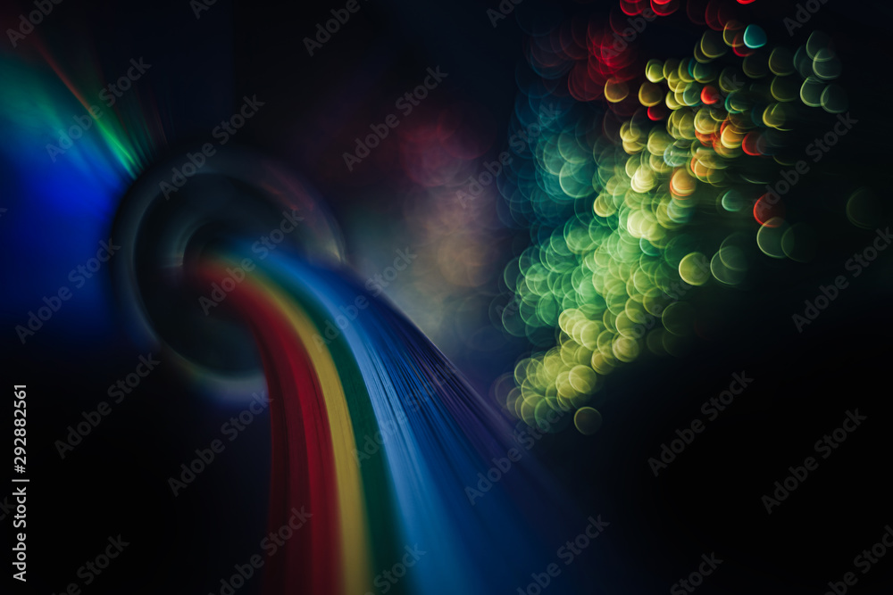 Poster beautiful abstract rainbow bridge and multi colored space background in the darkness.