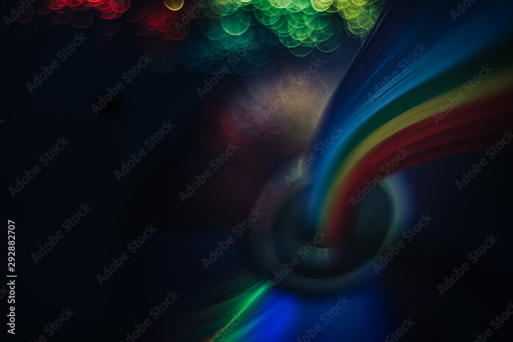 Poster beautiful abstract rainbow bridge and multi colored space background in the darkness.