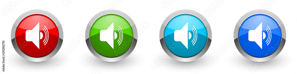 Poster Volume silver metallic glossy icons, red, set of modern design buttons for web, internet and mobile applications in four colors options isolated on white background