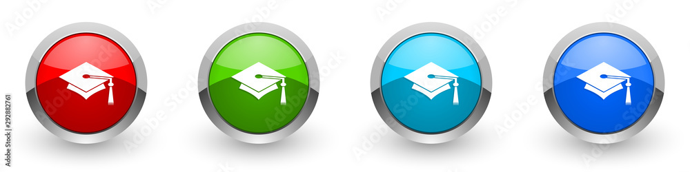 Poster education silver metallic glossy icons, red, set of modern design buttons for web, internet and mobi
