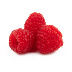 Group of raspberries. Arrangement of red raspberries. Isolated on a white background.