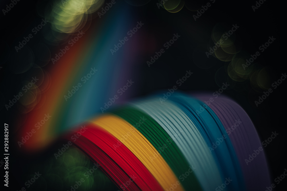 Poster beautiful abstract rainbow bridge and multi colored space background in the darkness.