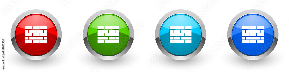 Aufkleber firewall silver metallic glossy icons, red, set of modern design buttons for web, internet and mobil
