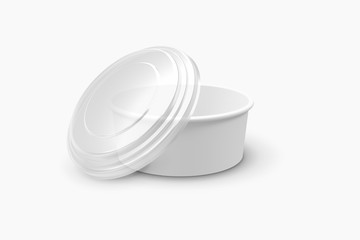 3D illustrator Paper food container with plastic lid isolated on white background