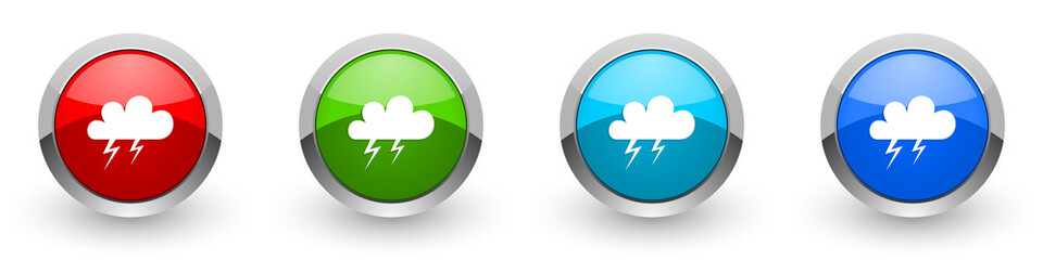 Storm silver metallic glossy icons, red, set of modern design buttons for web, internet and mobile applications in four colors options isolated on white background