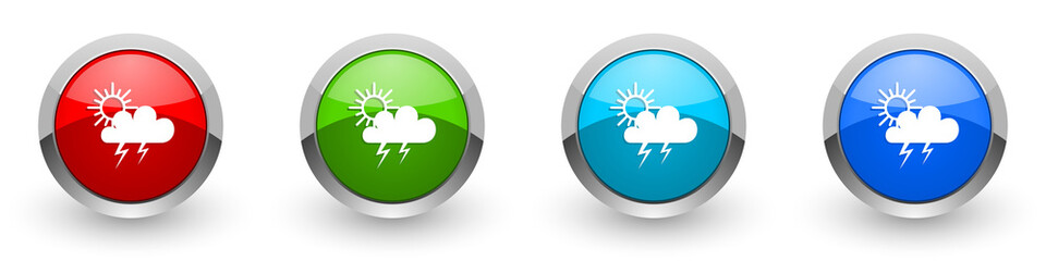 Storm silver metallic glossy icons, red, set of modern design buttons for web, internet and mobile applications in four colors options isolated on white background