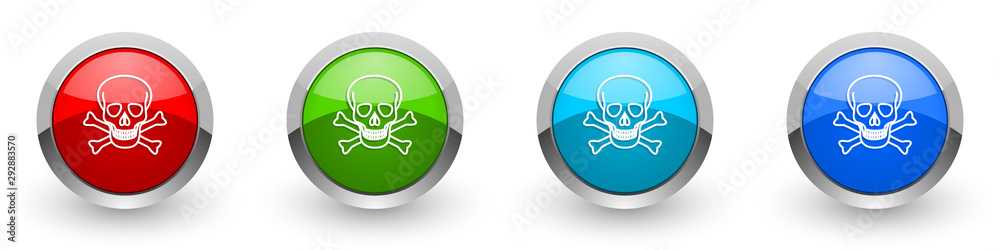 Poster skull silver metallic glossy icons, red, set of modern design buttons for web, internet and mobile a