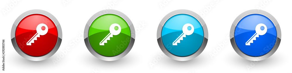 Aufkleber key silver metallic glossy icons, red, set of modern design buttons for web, internet and mobile app