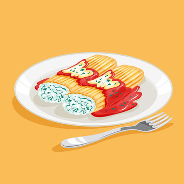 Manicotti pasta. Italian traditional food, tasty macaroni