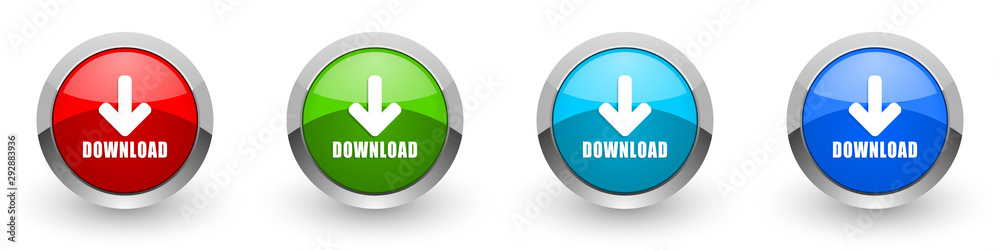 Poster download silver metallic glossy icons, red, set of modern design buttons for web, internet and mobil