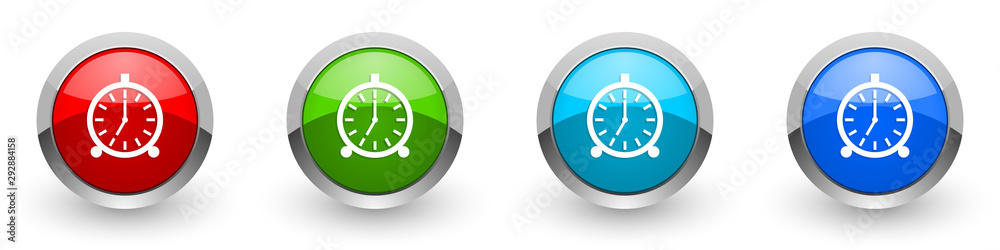 Poster alarm silver metallic glossy icons, red, set of modern design buttons for web, internet and mobile a