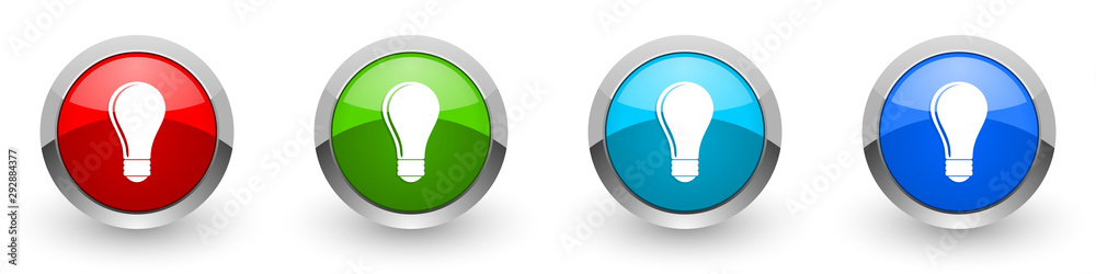 Aufkleber bulb silver metallic glossy icons, red, set of modern design buttons for web, internet and mobile ap