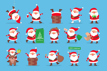 Set of funny Santa Claus celebrating Christmas
