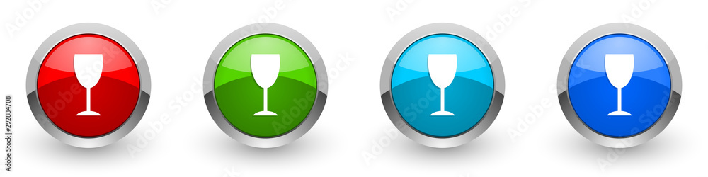 Poster alcohol silver metallic glossy icons, red, set of modern design buttons for web, internet and mobile