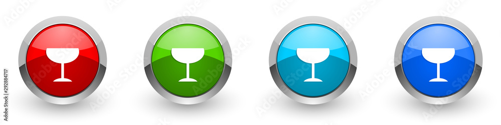 Poster alcohol silver metallic glossy icons, red, set of modern design buttons for web, internet and mobile