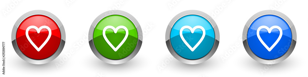 Poster heart silver metallic glossy icons, red, set of modern design buttons for web, internet and mobile a