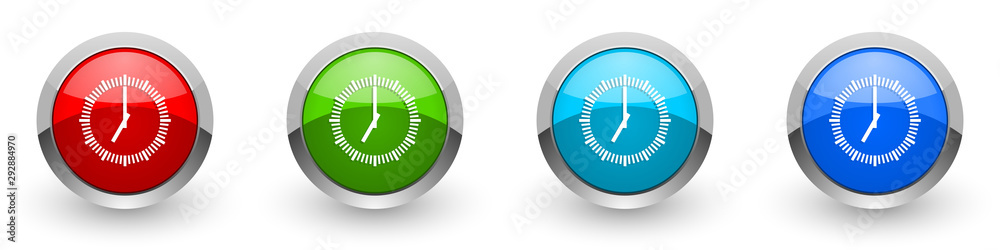 Poster time silver metallic glossy icons, red, set of modern design buttons for web, internet and mobile ap