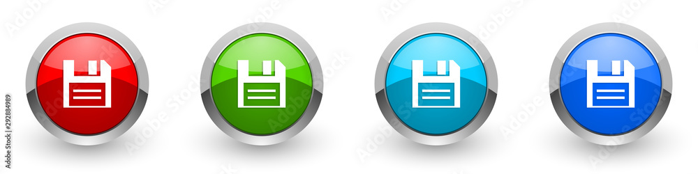 Aufkleber disk silver metallic glossy icons, red, set of modern design buttons for web, internet and mobile ap