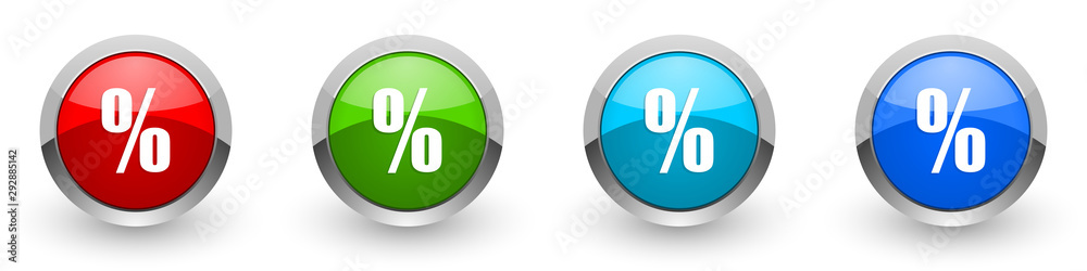 Aufkleber percent silver metallic glossy icons, red, set of modern design buttons for web, internet and mobile