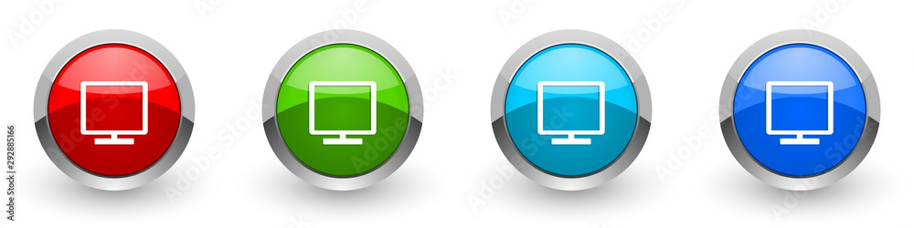 Poster tv silver metallic glossy icons, red, set of modern design buttons for web, internet and mobile appl