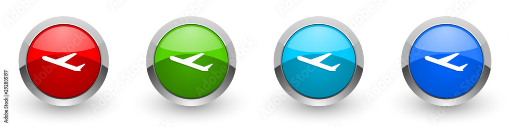 Poster deparures silver metallic glossy icons, red, set of modern design buttons for web, internet and mobi