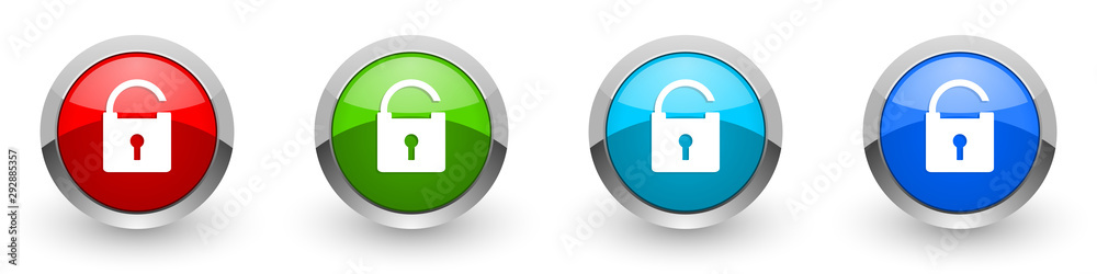 Leinwandbilder padlock silver metallic glossy icons, red, set of modern design buttons for web, internet and mobile