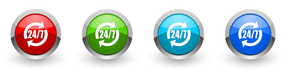 Service silver metallic glossy icons, red, set of modern design buttons for web, internet and mobile applications in four colors options isolated on white background