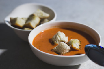 Italian tomato soup with croutons