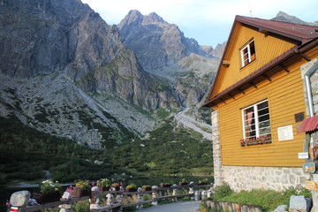 Fototapeta na wymiar Zelene pleso chalet in Zelene pleso valley in High Tatras, Slovakia