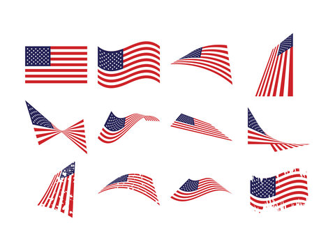 United states flag collection set graphic design template