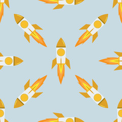 Rockets seamles texture. Flat and solid color pattern. Vector illustration.