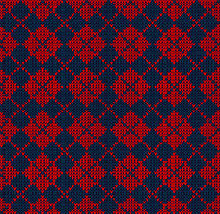 Winter Christmas x-mas knit seamless background Knitted pattern. Checkered plaid