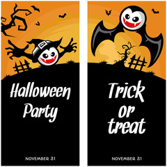 Halloween cartoon banner invitation card vector set of 2