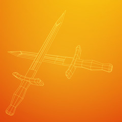 Blade sword or knife bayonet. Model wireframe low poly mesh vector illustration