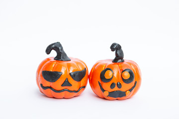 Funny pumpkin face isolate on white background, Halloween decorate item