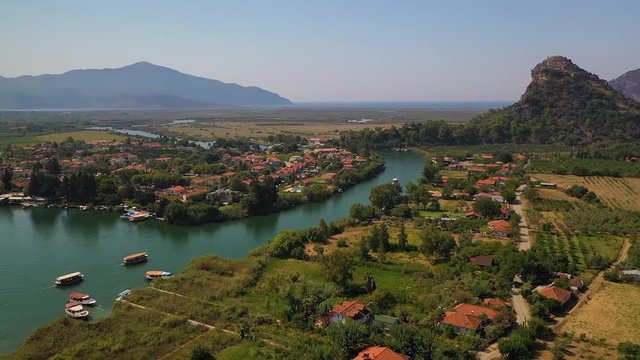 Beautiful sunset on Dalyan Iztuzu beach river.