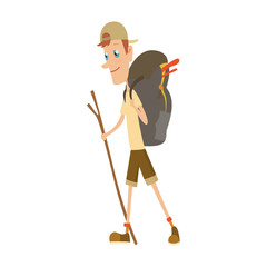 Boy scout camping outfit, summer camp activities vector illustration.